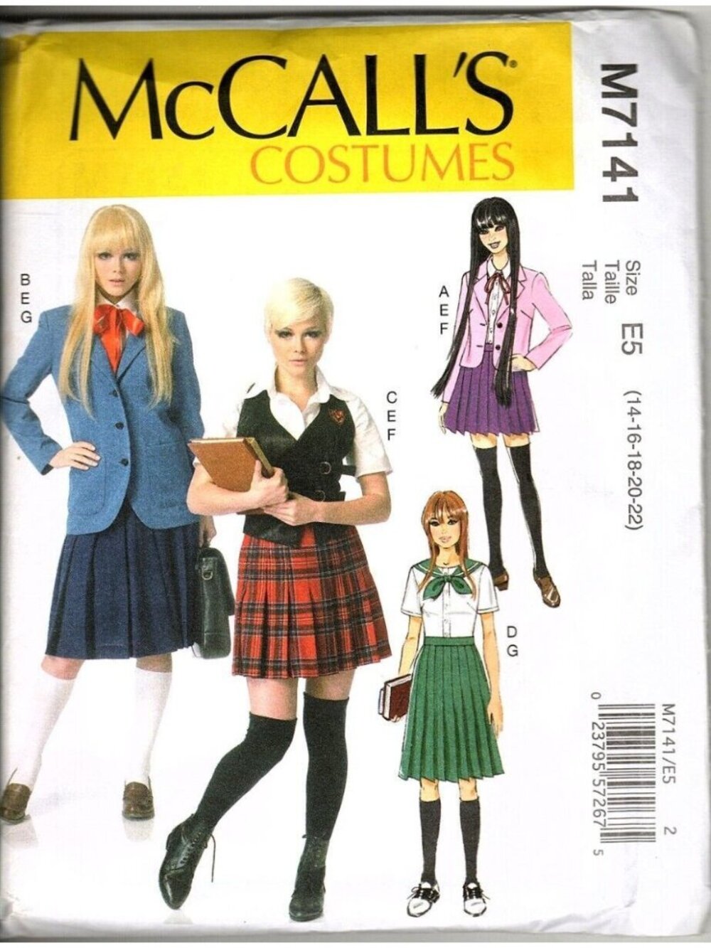 McCalls M7141 Misses 14-22 School Girl Uniform Cosplay Costume Sewing Pattern